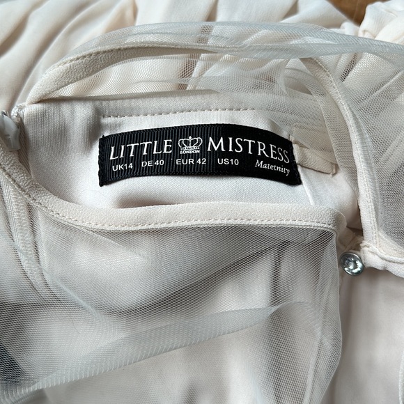 Little Mistress Maternity Cream Sweetheart Embroidery Midi Dress Baby Shower 10 - Picture 8 of 9